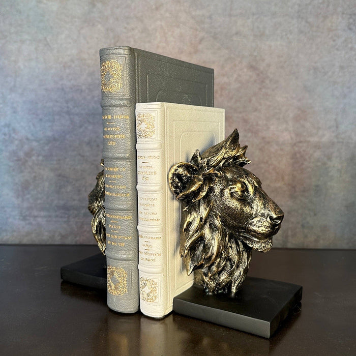 Regal Lion Head Bookends – Set of 2 - 12.5cm x 10cm each.