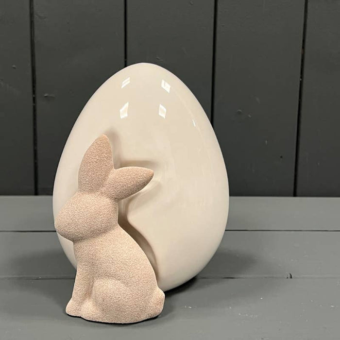 Ceramic White Egg With Rabbit