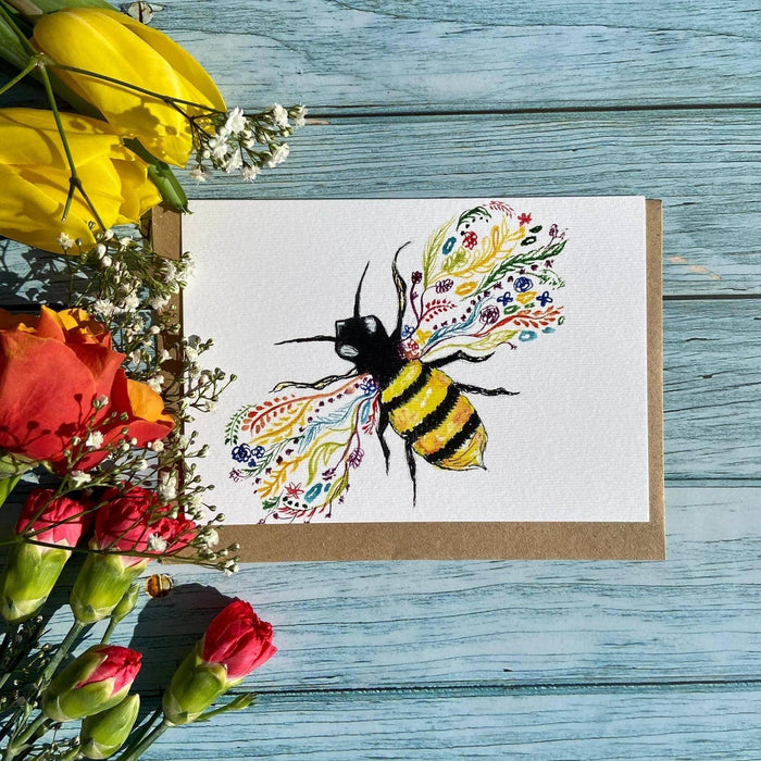 Bee Eco Friendly Card Colourful Greetings Nature Blank - GingerInteriors.co.uk