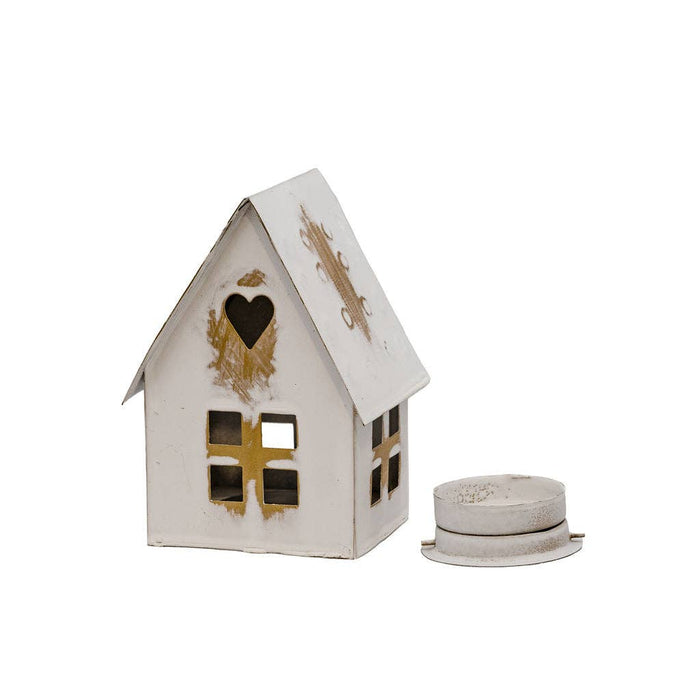 Rose White & Gold Brushed Effect House Tealight Holder