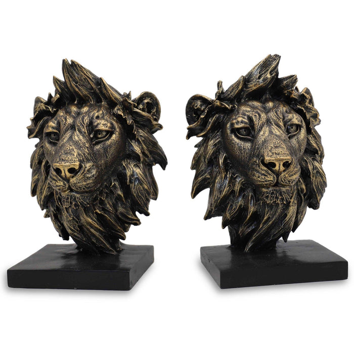 Regal Lion Head Bookends – Set of 2 - 12.5cm x 10cm each.