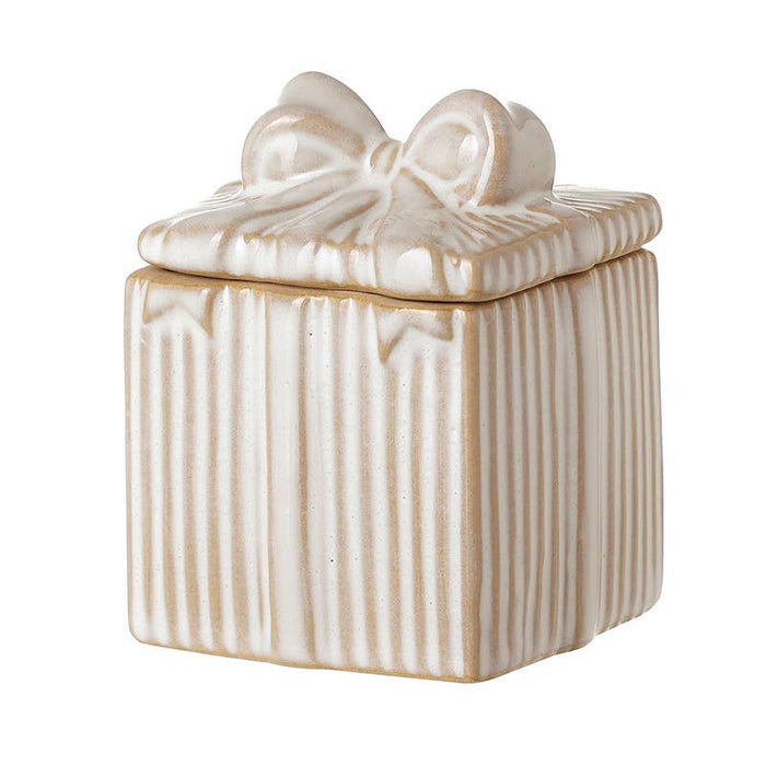White Ceramic Trinket Box with Bow Lid -  Small