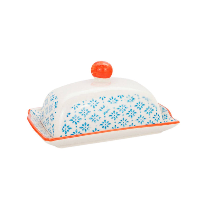 Nicola Spring Patterned Butter Dish with Lid Blue and Orange