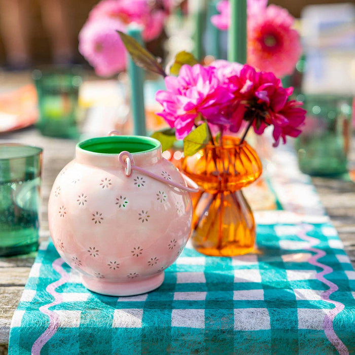 Metal Pink & Green Geometric Flower Lantern | Small |