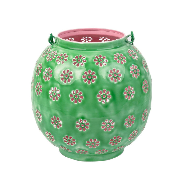 Metal Green & Pink Geometric Flower Lantern | Large |