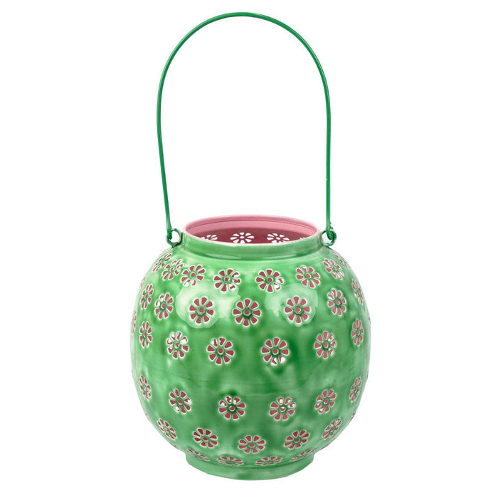 Metal Green & Pink Geometric Flower Lantern | Large |