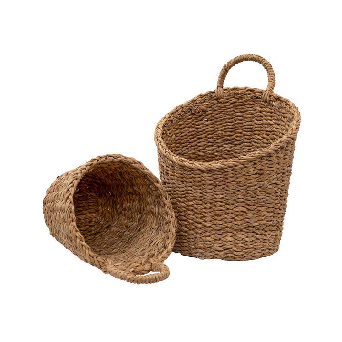 Kompo Seagrass Hanging Storage Baskets Set of 2 | Natural Wall Baskets with Handles