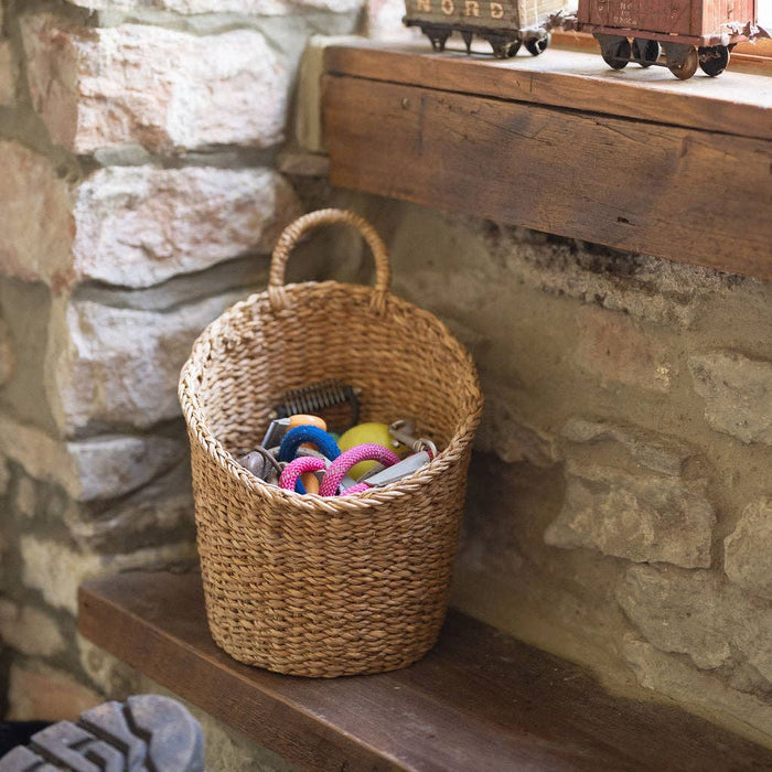 Kompo Seagrass Hanging Storage Baskets Set of 2 | Natural Wall Baskets with Handles