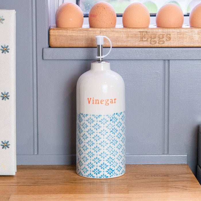 Nicola Spring Hand-Printed Vinegar Bottle Blue Orange 500ml