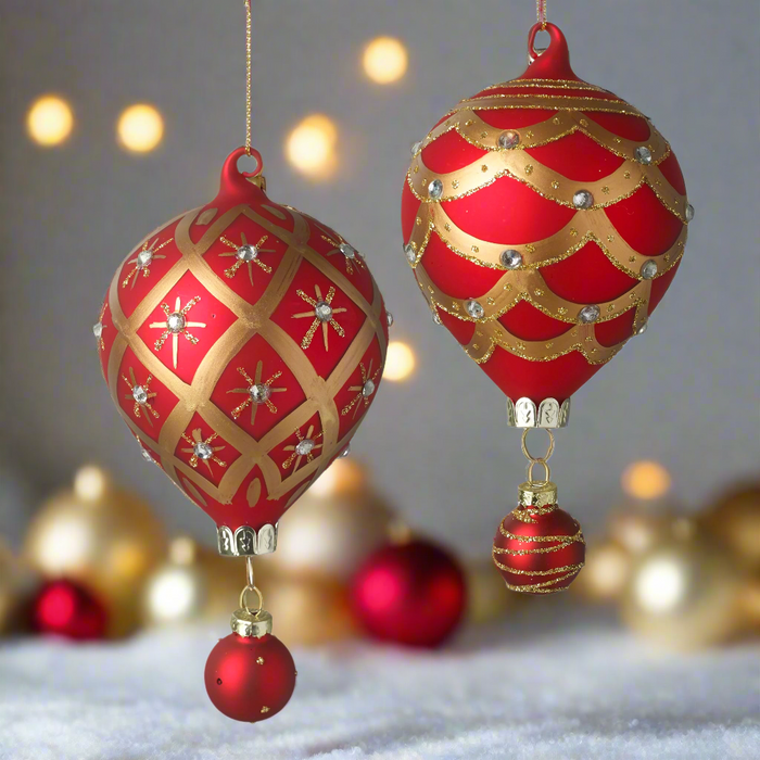 Balloon Christmas Tree Decorations Red Gold - Set of 2