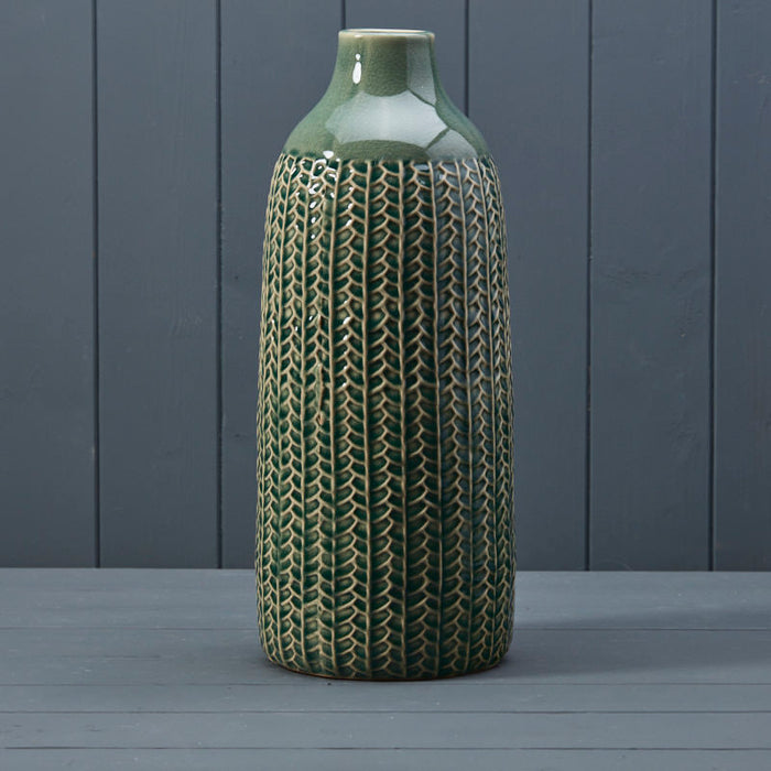 Green Ceramic Textured Vase - 37.5cm