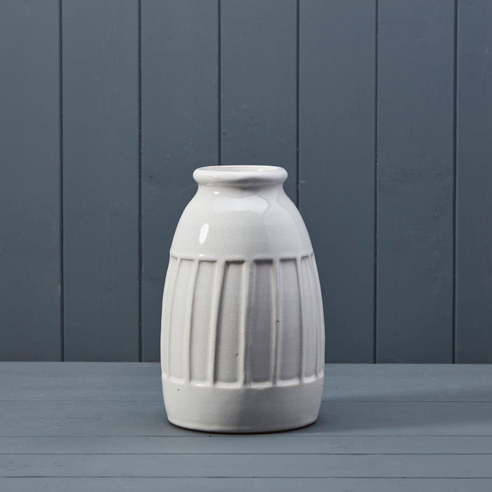 White Ceramic Stripe Vase - 24.5cm