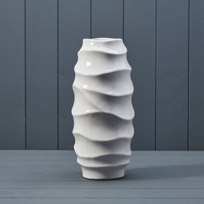 Tall White Ceramic Wavy Vase - 31cm