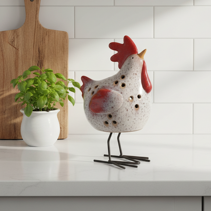 Ceramic Chicken Tealight Holder – Quirky Farmhouse Animal Candle Holder