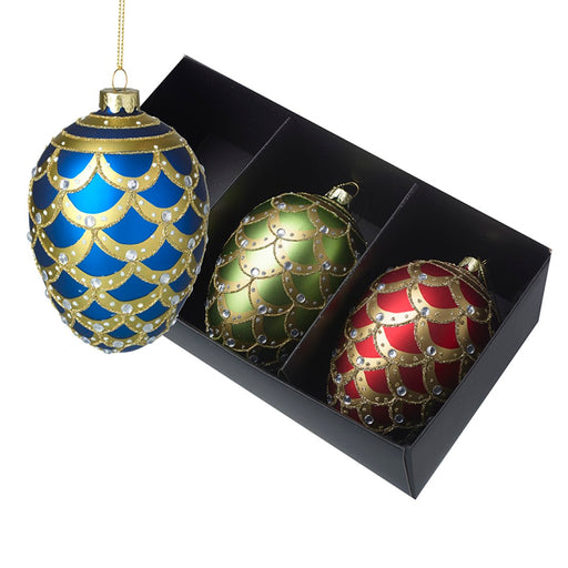 Jewel Egg Baubles Christmas Tree Decorations - Set of 3 - Boxed
