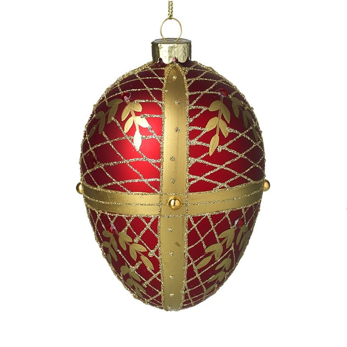 Gold & Red Decorated Glass Hanging Egg