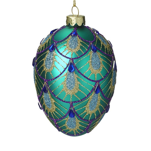 Gold & Green Decorated Glass Hanging Egg