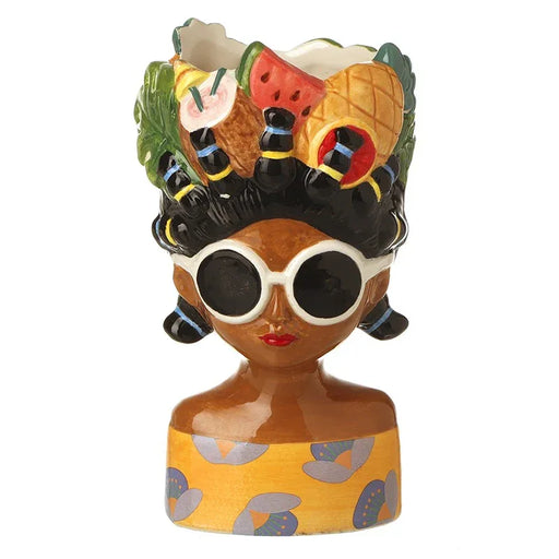 Pineapple Melon Hat Lady Pot with Oversized Sunglasses - GingerInteriors.co.uk