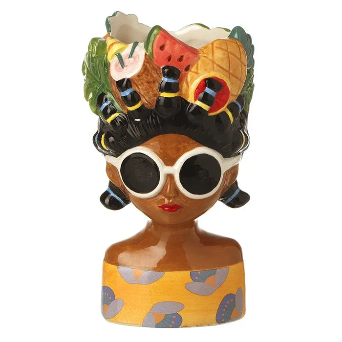 Pineapple Melon Hat Lady Pot with Oversized Sunglasses - GingerInteriors.co.uk