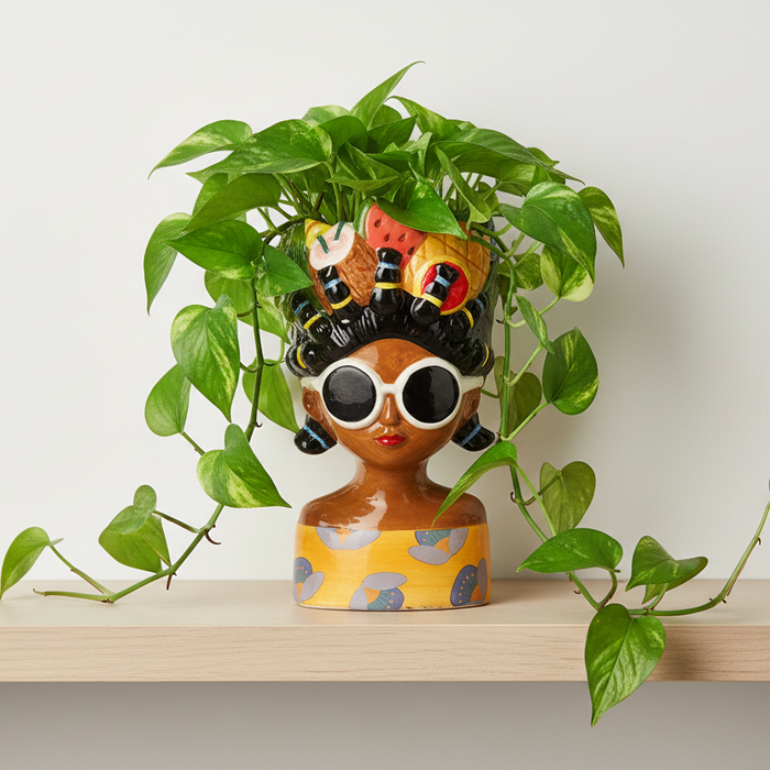 Pineapple Melon Hat Lady Pot with Oversized Sunglasses