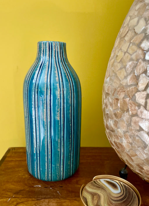 Peacock Blue Ceramic Textured Vase - 29cm