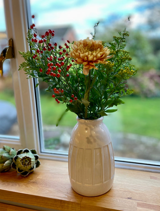 White Ceramic Stripe Vase - 24.5cm