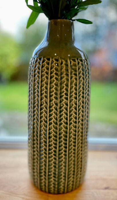 Green Ceramic Textured Vase - 37.5cm