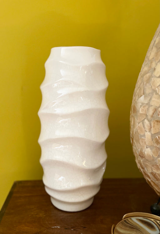 Tall White Ceramic Wavy Vase - 31cm