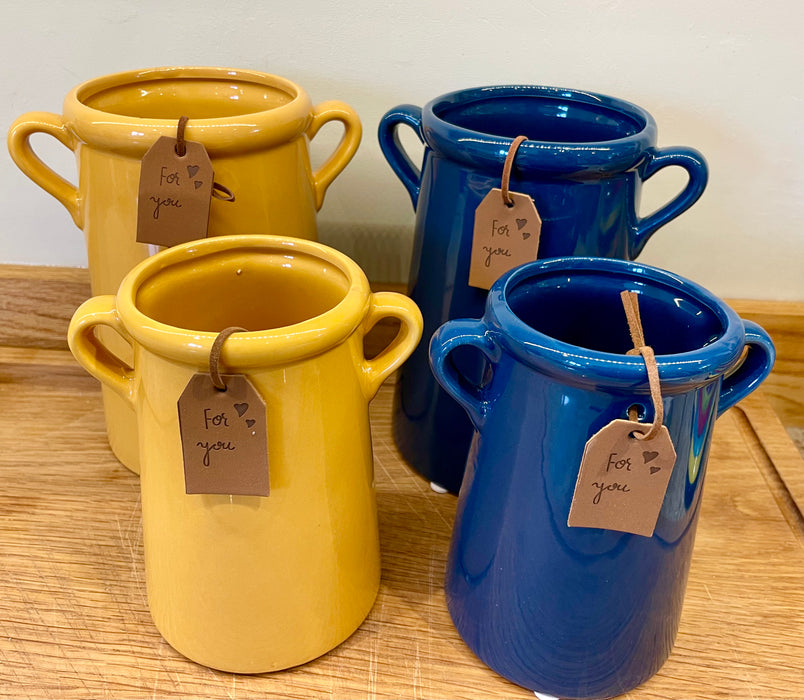 Yellow Handle Urn Vase - Two Sizes