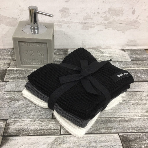 Knitted Cotton Dish Cloth Napkin Set, Black