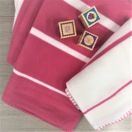 Pink White Striped Fleece Throw