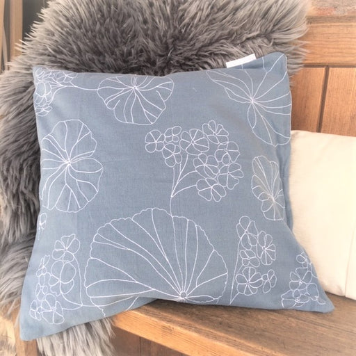 Blue Embroidered Floral Cushion