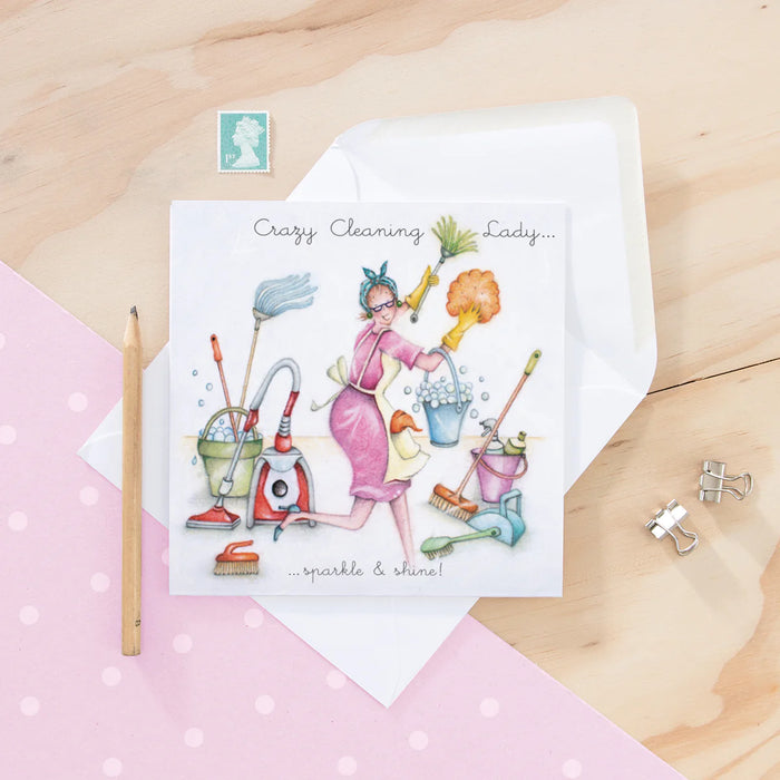 Cleaning Birthday Card - Crazy Cleaning Lady! From Berni Parker