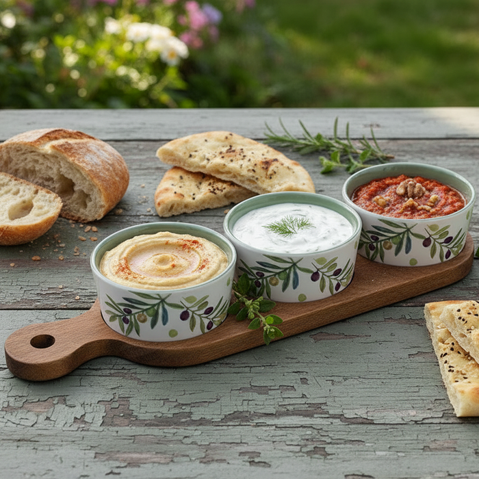 Olive Grove Set of  Snack Dishes on a Olive wood Tray