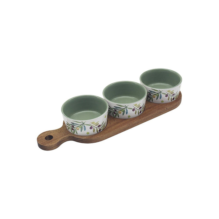 Olive Grove Set of  Snack Dishes on a Olive wood Tray