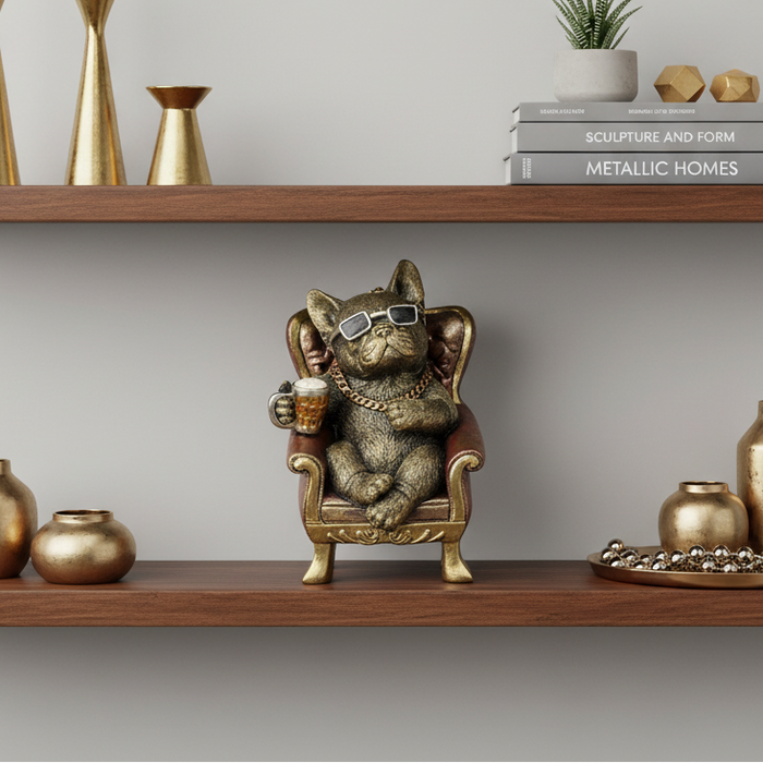 French Bulldog Ornament – Relaxing Bulldog Figurine in Armchair.