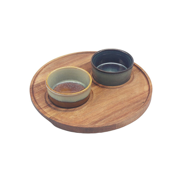 Acacia Lustre Round Tray 2 Serving Dishes