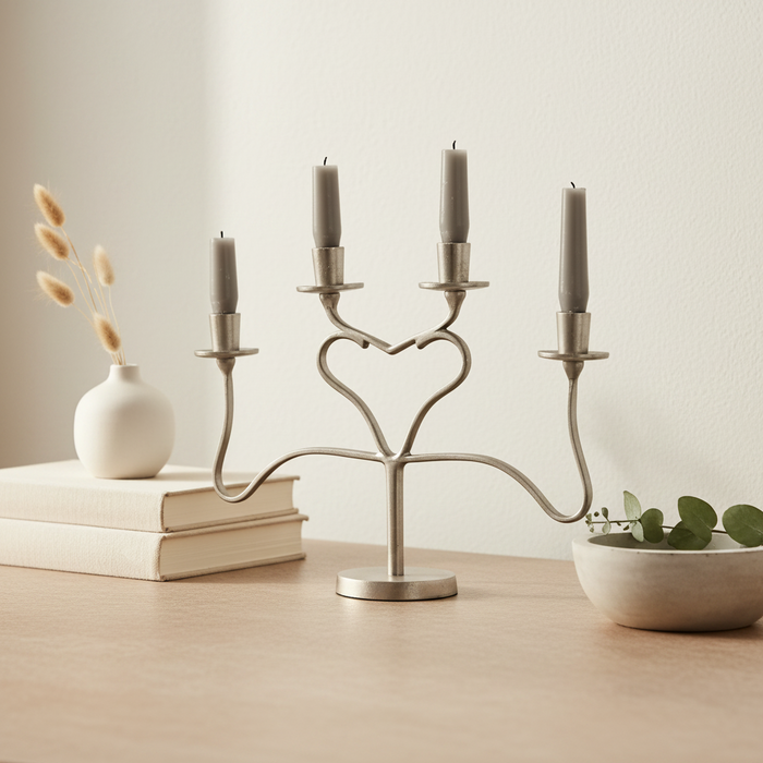 Large Silver Heart Multi Candlestick