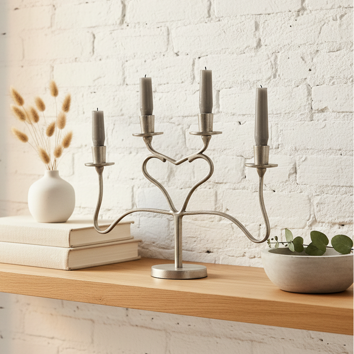 Large Silver Heart Multi Candlestick