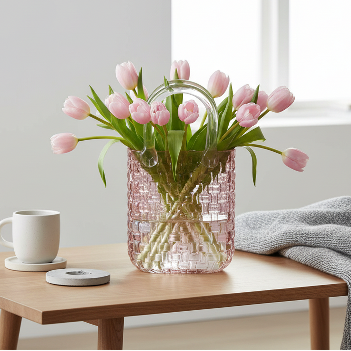 Pink Glass Weaved Bag with Handles