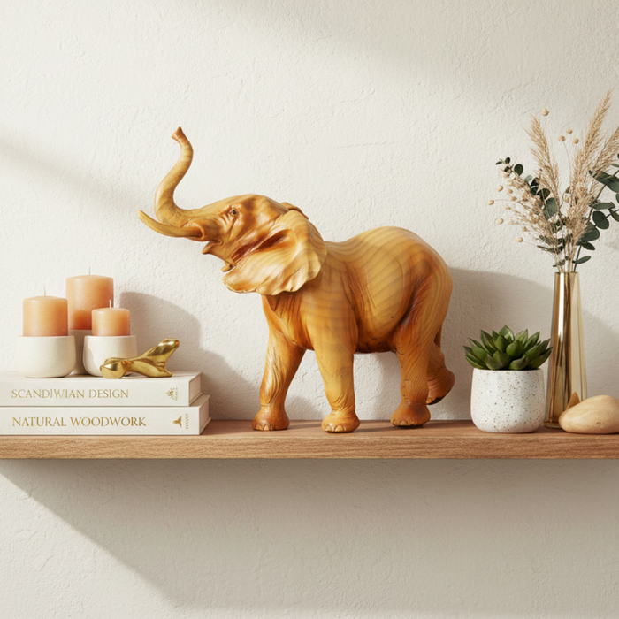 Elephant Ornament – Carved Wood Effect Elephant Statue for Home Décor