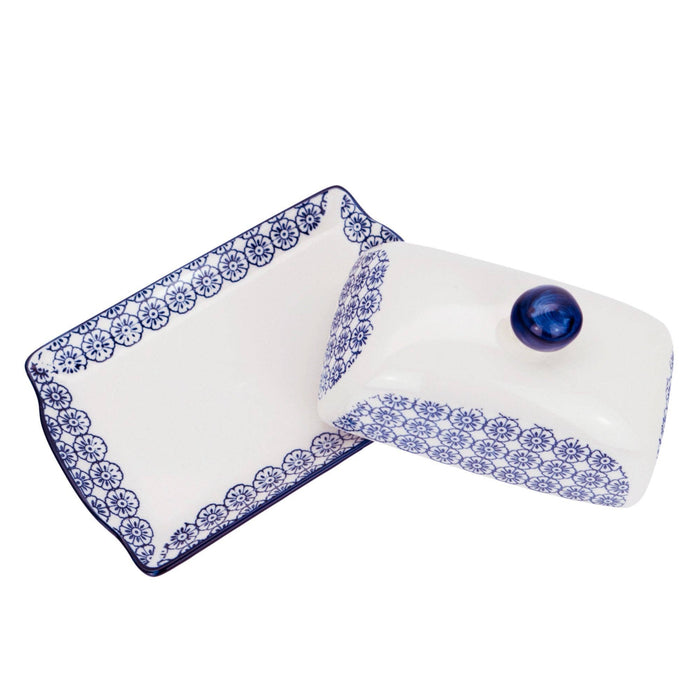Nicola Spring Patterned Butter Dish with Lid  Blue Flower