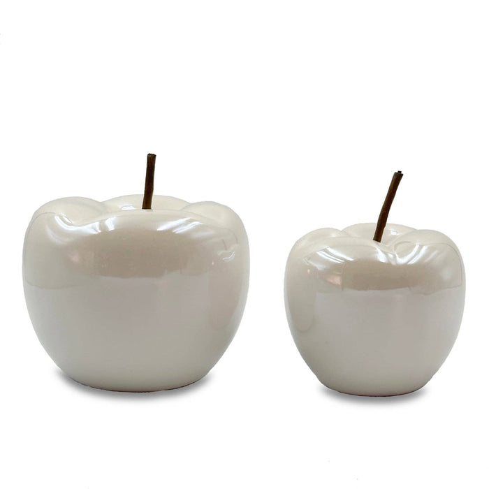 White Porcelain Apple Ornaments – Set of 2 Decorative Ceramic Apples