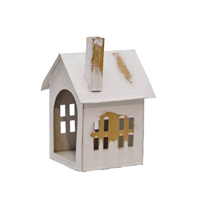 Bluebell White & Gold Brushed Effect House Tealight Holder
