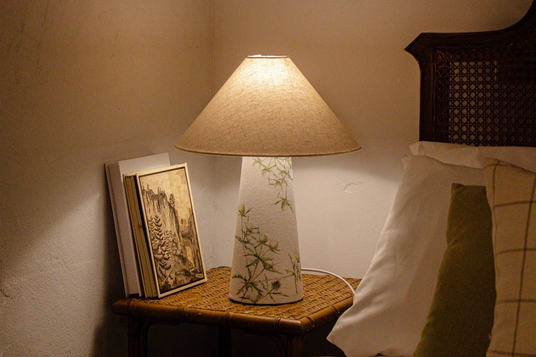 Green Thistles | Fabric Lamp | With Cone Shade | 43cm