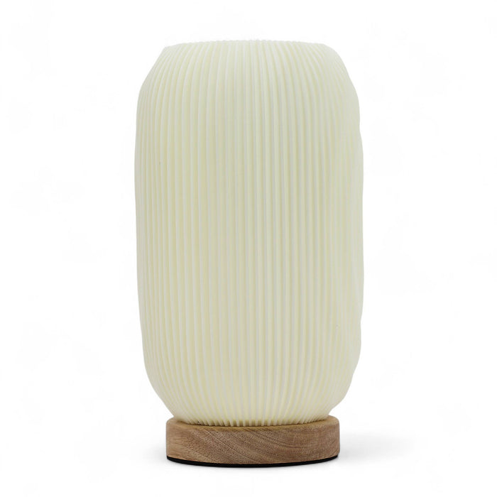 Decorative USB Lamp - Twisted Ribbed Circular New Wave Light - Dimmable Ambient Light with Wooden Base