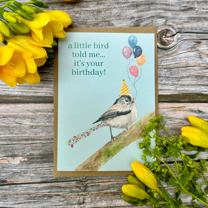 A little bird told me Birthday Eco Friendly Card Colourful