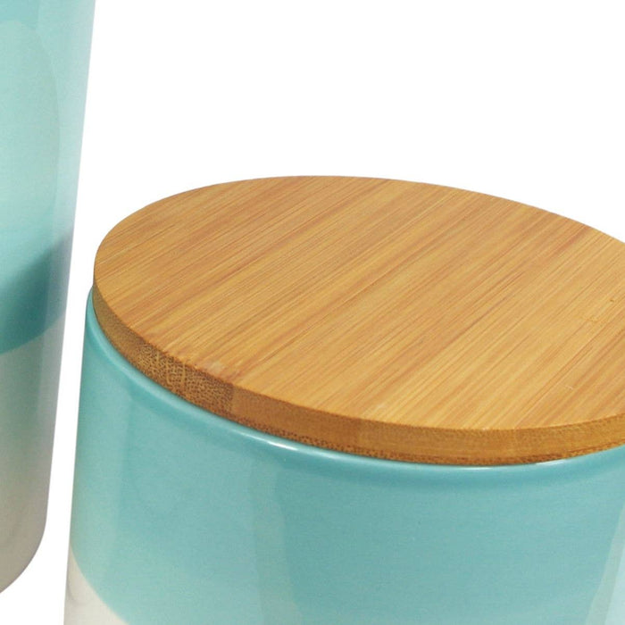 Ceramic Kitchen Canisters with Bamboo Lids – 3-Piece Set for Tea, Coffee & Sugar Storage