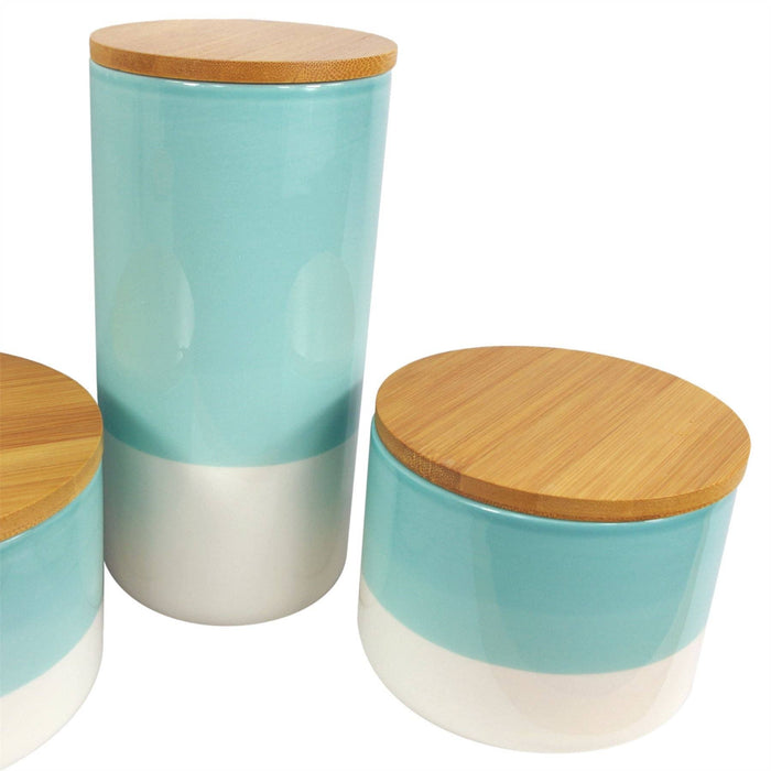 Ceramic Kitchen Canisters with Bamboo Lids – 3-Piece Set for Tea, Coffee & Sugar Storage