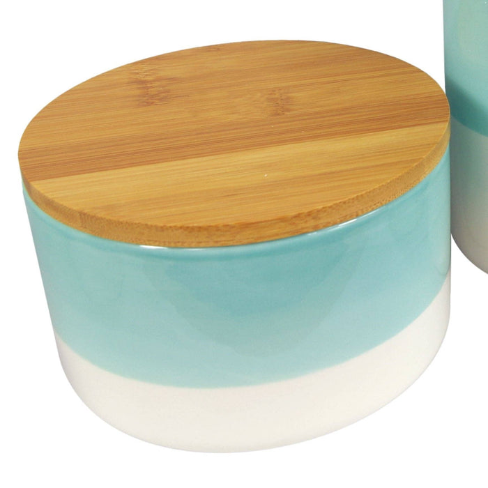 Ceramic Kitchen Canisters with Bamboo Lids – 3-Piece Set for Tea, Coffee & Sugar Storage